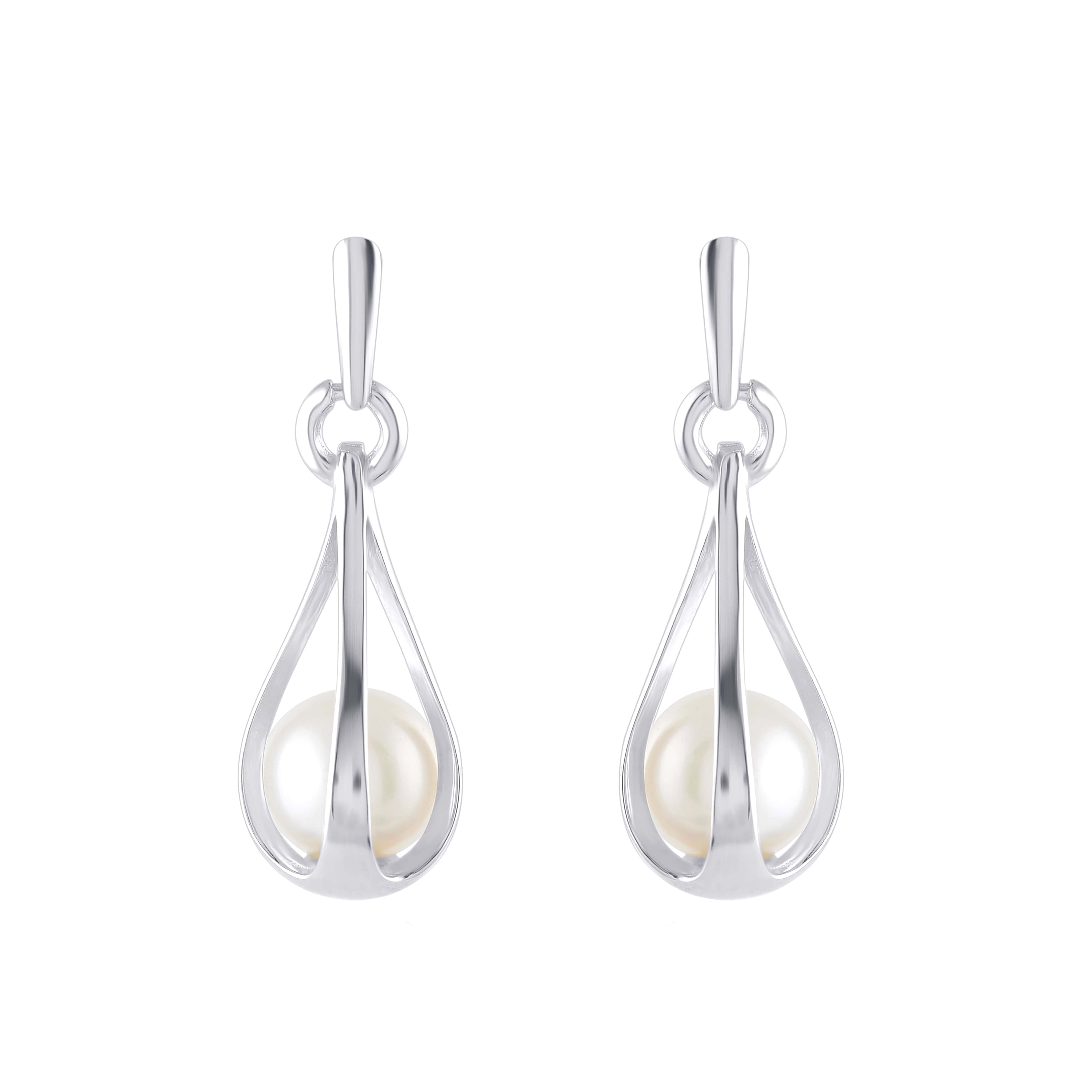 White Freshwater Cultured Pearl Earrings - Krishna Jewellers Pearls and Gems